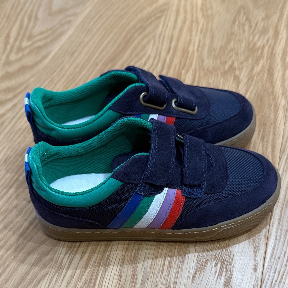 Mini Boden Kids' Navy Sneakers with Multicolor Stripes, Size 28